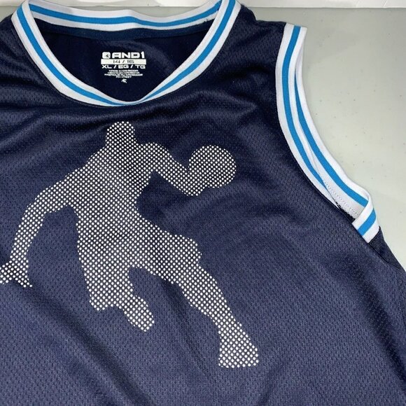 Blue And Navy And1 Kids Basketball Breathable Mesh Jersey Size 14/16 - Picture 3 of 3